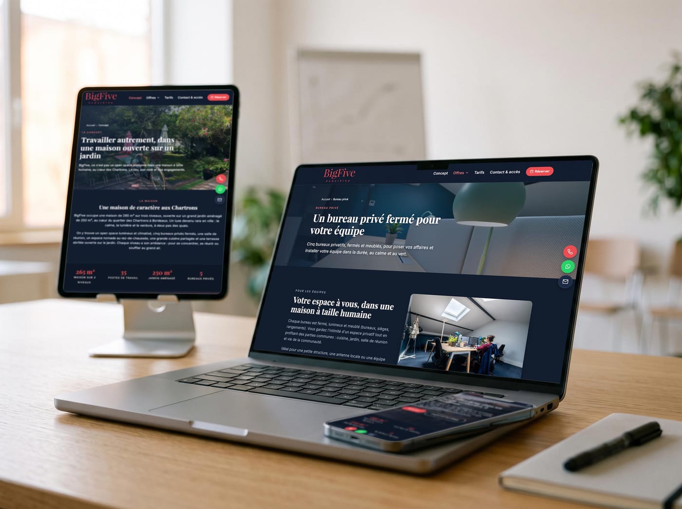 Site créé par Rhiino pour BigFive Coworking